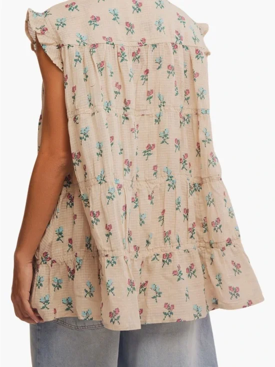 Free people, cream, floral, print, tunic dress small - Picture 3 of 13